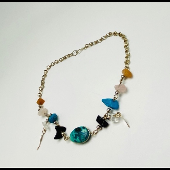 Artisan Gemstone Chrysocolla Onyx Turquoise Quartz Silver Chain Anklet Bracelet - Picture 9 of 13